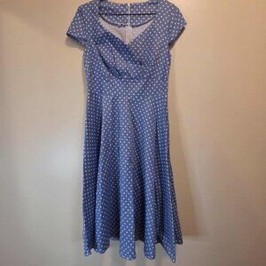 Retro Stage Blue/White Polka Dots Dress S